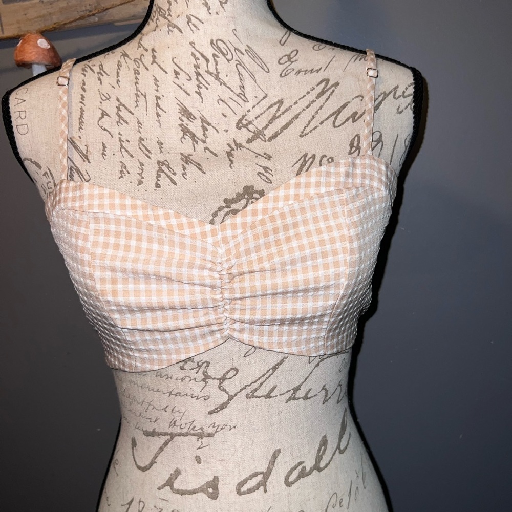 Yellowish cream plaid tank top